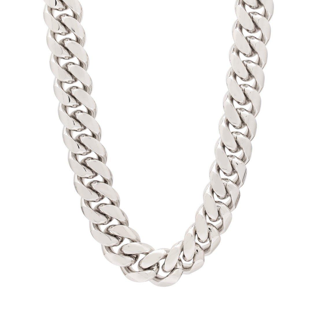 King Ice 16mm Miami Cuban Link Chain - White Gold - WHITE GOLD